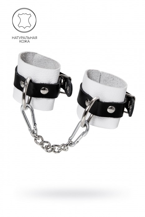 Бело-черные кожаные наручники с одним ремешком с люверсами - Pecado - купить с доставкой в Миассе