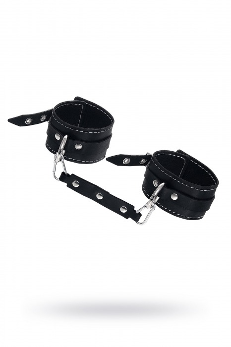 Черные двухслойные кожаные оковы с белой строчкой - Pecado - купить с доставкой в Миассе