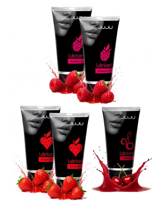 Набор из 5 съедобных лубрикантов JUJU (клубника х 2, малина х 2, вишня) - JuJu - купить с доставкой в Миассе