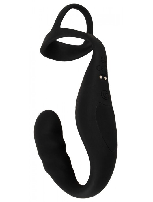 Черное эрекционное кольцо со стимуляцией промежности и анальной пробкой Cock Ring with RC Prostate Plug - Orion - в Миассе купить с доставкой