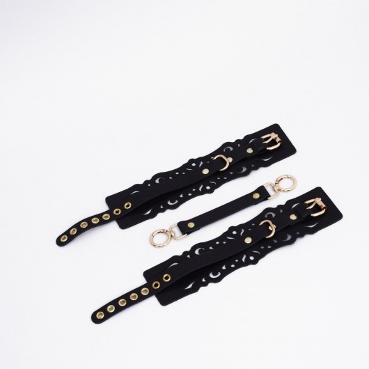 Черный кожаные оковы с узорами и золотистой фурнитурой - Crazy Handmade - купить с доставкой в Миассе