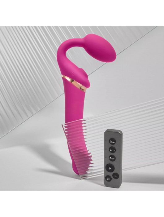 Ярко-розовый безремневой страпон Multi Orgasm Bendable Strap-On size XL с клиторальной стимуляцией - Strap-on-me - купить с доставкой в Миассе