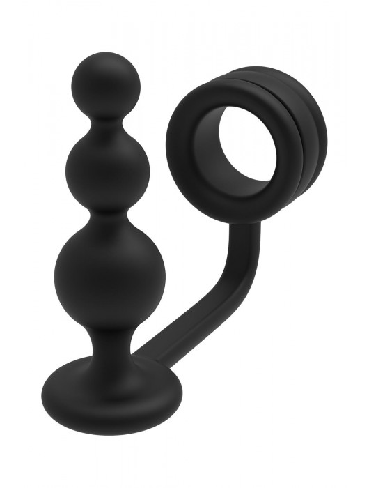 Черное эрекционное кольцо с анальной елочкой Cockring With Beaded Anal Plug - Dream Toys - в Миассе купить с доставкой
