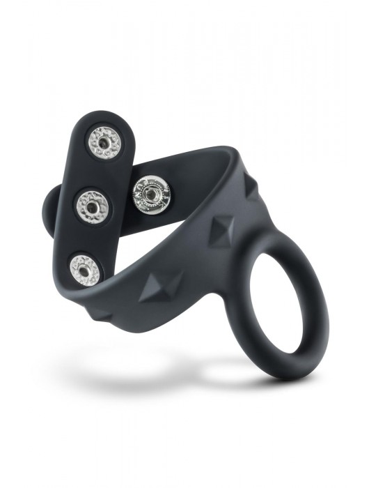 Черное эрекционное кольцо с подхватом мошонки на кнопках VS6 - Blush Novelties - в Миассе купить с доставкой