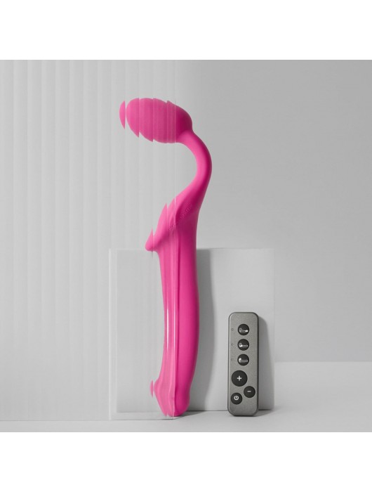 Ярко-розовый безремневой страпон Strap-on-me Vibrating Bendable Strap-On size M - Strap-on-me - купить с доставкой в Миассе