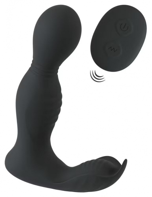 Черная анальная пробка с вибрацией, вращением и пультом ДУ RC Butt Plug with 2 Functions - Orion - в Миассе купить с доставкой