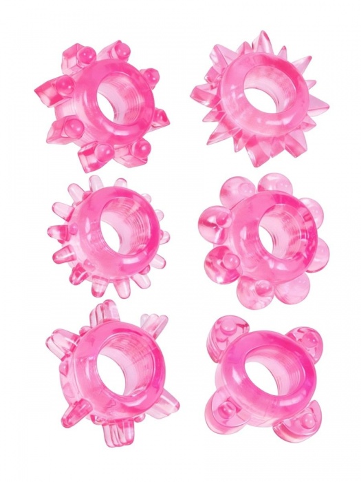 Набор из 6 розовых эрекционных колец с различным рельефом - Erowoman-Eroman - в Миассе купить с доставкой