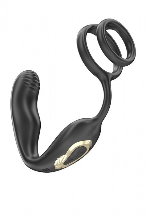 Черная анальная пробка с вращением и эрекционными кольцами - Ibiza - в Миассе купить с доставкой