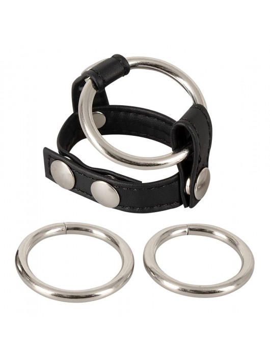 Подхват для мошонки с 3 съемными эрекционными кольцами Leder-Riemen - Orion - в Миассе купить с доставкой