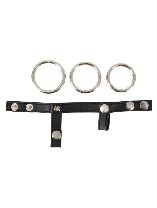 Подхват для мошонки с 3 съемными эрекционными кольцами Leder-Riemen - Orion - в Миассе купить с доставкой
