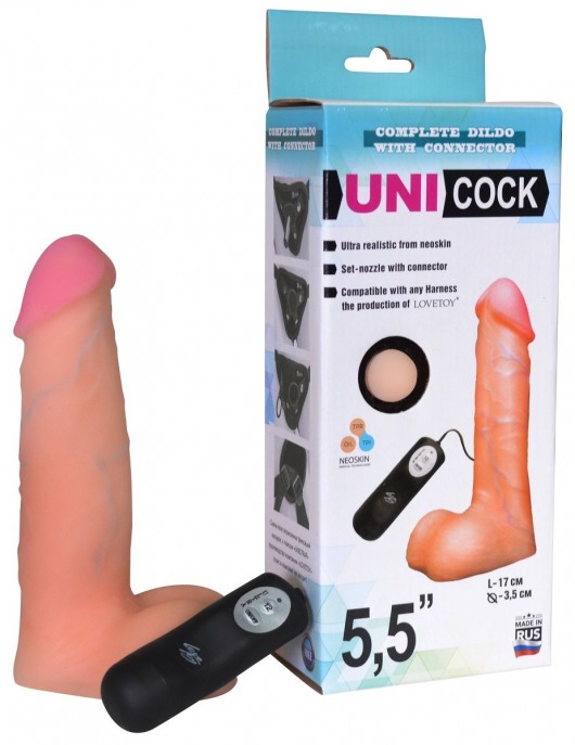 Фаллическая насадка Харнесс UNICOCK 5,5  с вибрацией - 17 см. - LOVETOY (А-Полимер) - купить с доставкой в Миассе