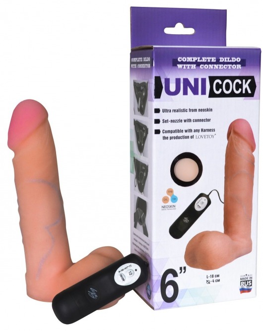 Фаллическая насадка Харнесс UNICOCK 6  с вибрацией - 18 см. - LOVETOY (А-Полимер) - купить с доставкой в Миассе