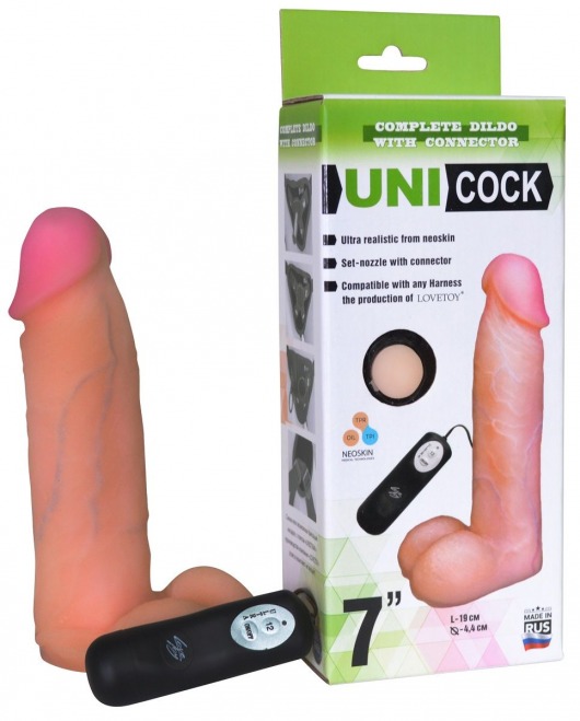 Фаллическая насадка Харнесс UNICOCK 7  с вибрацией - 19 см. - LOVETOY (А-Полимер) - купить с доставкой в Миассе