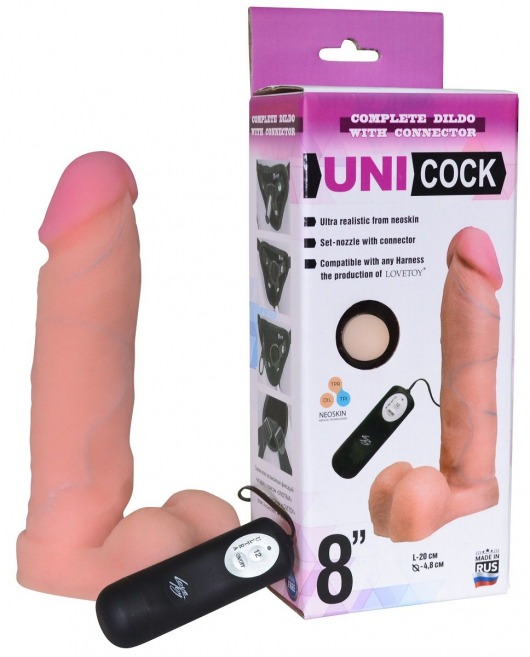 Фаллическая насадка Харнесс UNICOCK 8  с вибрацией - 20 см. - LOVETOY (А-Полимер) - купить с доставкой в Миассе