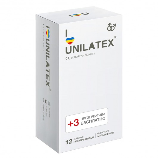 Разноцветные ароматизированные презервативы Unilatex Multifruit  - 12 шт. + 3 шт. в подарок - Unilatex - купить с доставкой в Миассе