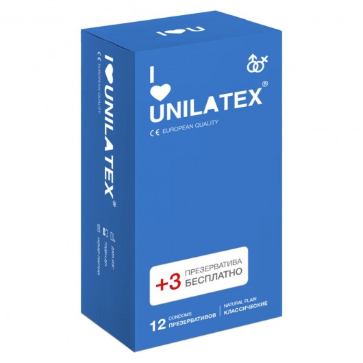 Классические презервативы Unilatex Natural Plain - 12 шт. + 3 шт. в подарок - Unilatex - купить с доставкой в Миассе