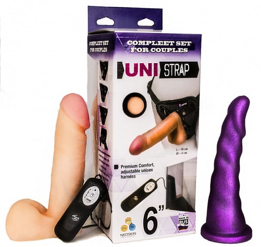 Вибрострапон с двумя насадками UniStrap - 18 и 18 см. - LOVETOY (А-Полимер) - купить с доставкой в Миассе
