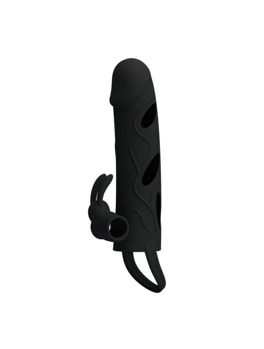 Чёрная насадка с клиторальным вибростимулятором и закрытой головкой - 14 см. - Baile - в Миассе купить с доставкой