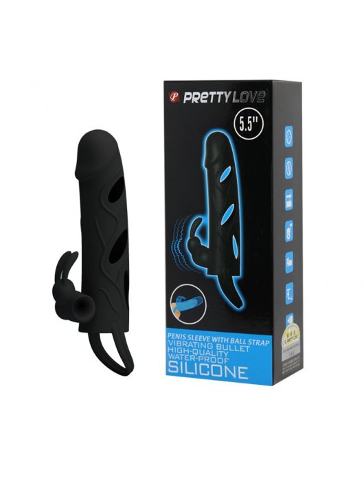 Чёрная насадка с клиторальным вибростимулятором и закрытой головкой - 14 см. - Baile - в Миассе купить с доставкой