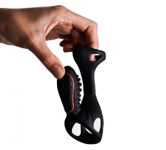 Чёрная насадка на фаллос Gladiator + LRS  с трехкнопочным пультом управления - Adrien Lastic - в Миассе купить с доставкой
