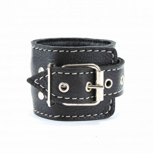 Чёрные кожаные оковы с крупной строчкой - БДСМ Арсенал - купить с доставкой в Миассе