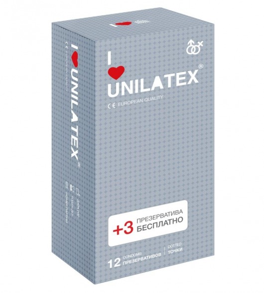 Презервативы с точками Unilatex Dotted - 12 шт. + 3 шт. в подарок - Unilatex - купить с доставкой в Миассе