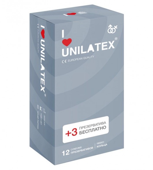 Презервативы с рёбрами Unilatex Ribbed - 12 шт. + 3 шт. в подарок - Unilatex - купить с доставкой в Миассе