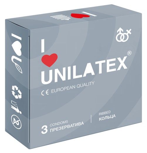 Презервативы с рёбрами Unilatex Ribbed - 3 шт. - Unilatex - купить с доставкой в Миассе