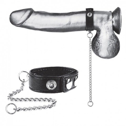 Утяжка на пенис с поводком Snap Cock Ring With 12  Leash - BlueLine - купить с доставкой в Миассе