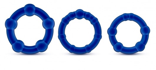 Набор из 3 синих эрекционных колец Stay Hard Beaded Cockrings - Blush Novelties - в Миассе купить с доставкой