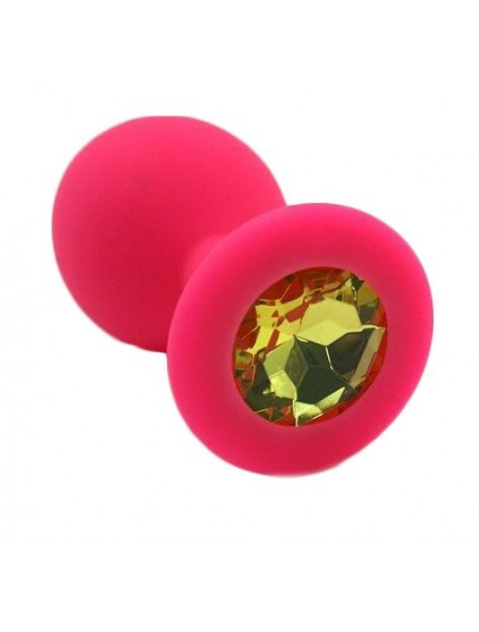 Розовая силиконовая анальная пробка с жёлтым кристаллом - 7 см. - Kanikule