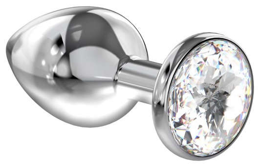 Большая серебристая анальная пробка Diamond Clear Sparkle Large с прозрачным кристаллом - 8 см. - Lola Games - купить с доставкой в Миассе