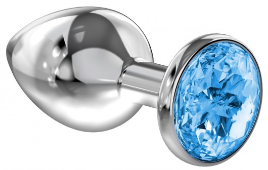 Большая серебристая анальная пробка Diamond Light blue Sparkle Large с голубым кристаллом - 8 см. - Lola Games - купить с доставкой в Миассе