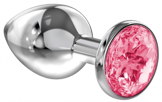 Большая серебристая анальная пробка Diamond Pink Sparkle Large с розовым кристаллом - 8 см. - Lola Games - купить с доставкой в Миассе