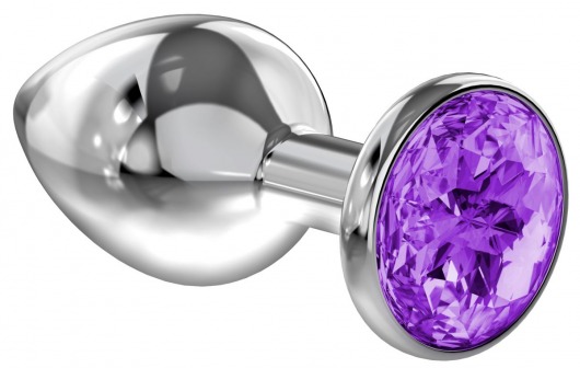 Большая серебристая анальная пробка Diamond Purple Sparkle Large с фиолетовым кристаллом - 8 см. - Lola Games - купить с доставкой в Миассе