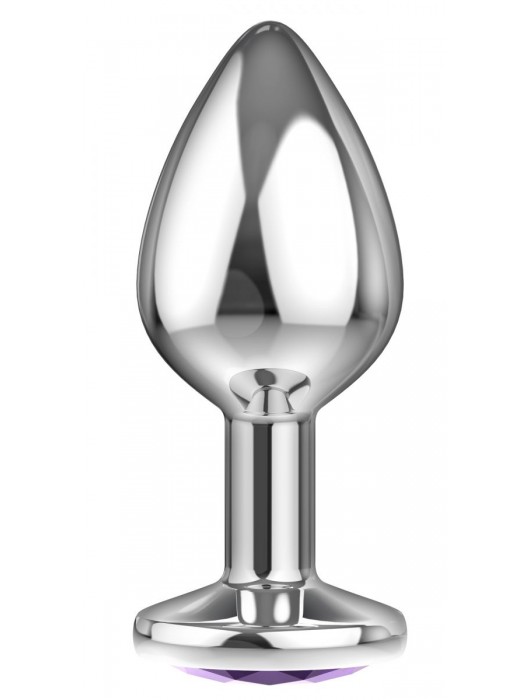 Малая серебристая анальная пробка Diamond Purple Sparkle Small с фиолетовым кристаллом - 7 см. - Lola Games - купить с доставкой в Миассе