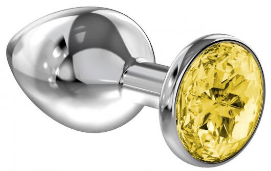 Большая серебристая анальная пробка Diamond Yellow Sparkle Large с жёлтым кристаллом - 8 см. - Lola Games - купить с доставкой в Миассе