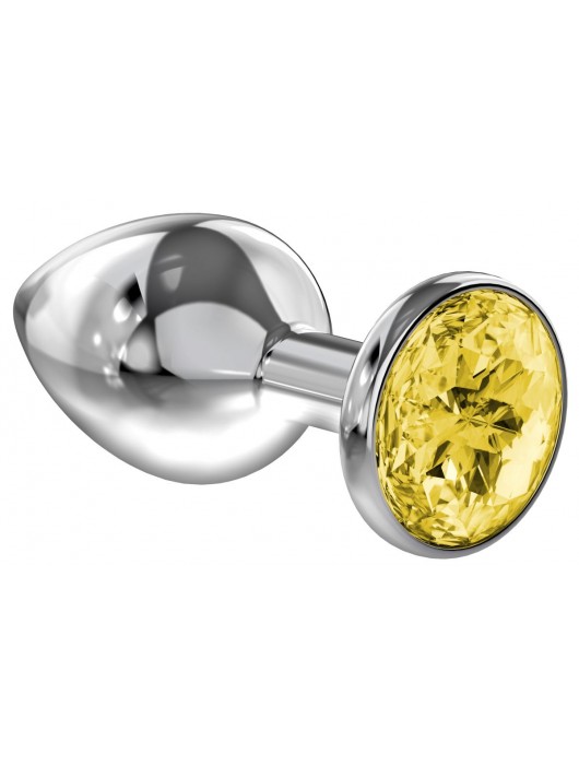 Малая серебристая анальная пробка Diamond Yellow Sparkle Small с жёлтым кристаллом - 7 см. - Lola Games - купить с доставкой в Миассе