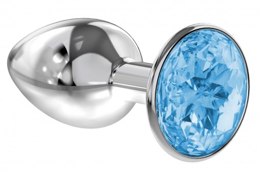 Малая серебристая анальная пробка Diamond Light blue Sparkle Small с голубым кристаллом - 7 см. - Lola Games - купить с доставкой в Миассе