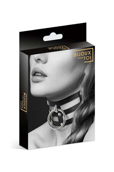 Чёрный тройной чокер с большим кольцом - Bijoux Pour Toi - купить с доставкой в Миассе