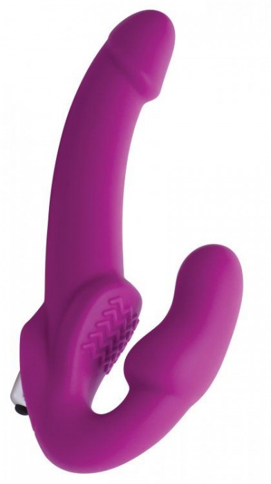 Ярко-розовый безремневой вибрострапон Evoke Vibrating Strapless Silicone Strap-on Dildo - XR Brands - купить с доставкой в Миассе