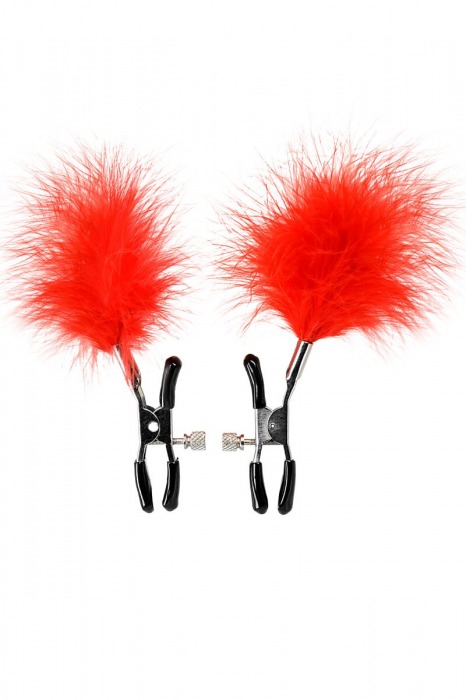 Зажимы для сосков с красным пухом Theatre - ToyFa - купить с доставкой в Миассе