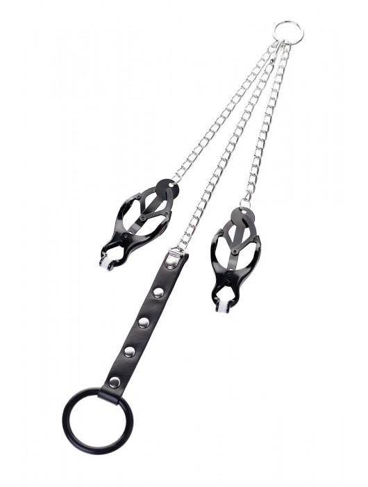 Черно-серебристые зажимы для сосков с кольцом для пениса TOYFA Metal - ToyFa - купить с доставкой в Миассе