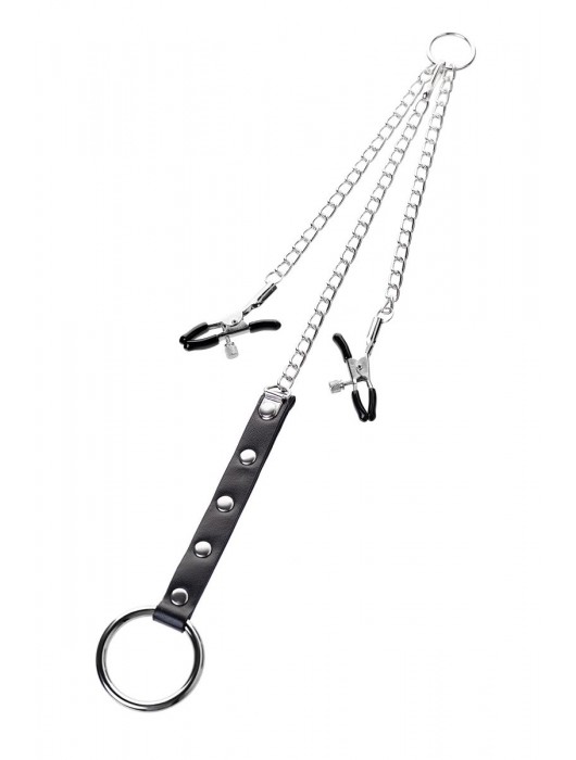 Серебристо-чёрные зажимы для сосков с кольцом для пениса TOYFA Metal - ToyFa - купить с доставкой в Миассе